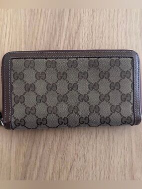 Gucci Brown GG Supreme Zip-Around Wallet